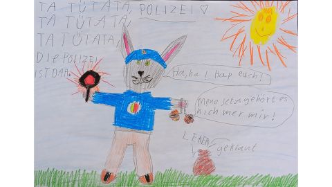 Das Kinderbild zeigt einen Hasen mit Kelle